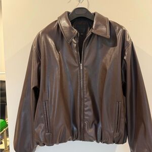Zara Dark Brown Faux Leather Bomber Jacket